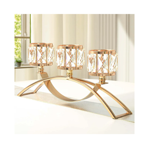 3 Arms Crystal Candle Holders, Arch Candlestick Table Candelabras Centerpieces for Wedding, Dinning Room, Cabinet Ornaments, Home Decoration， Gift (3-arm Arched, Gold)