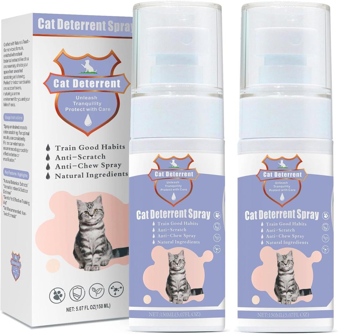 JAMBOS 2 Bottles Cat Deterrent Spray – Natural, Non-Toxic Anti-Scratch Spray for Cats & Kittens – Indoor & Outdoor Pet Training Aid – Furniture & Carpet Protector (Blue, M)