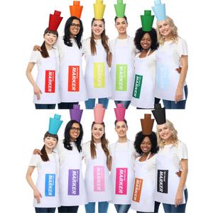 12 Set Dry Erase Marker Costume for Adults, Halloween Marker Costumes for Teachers Apron and Cardstock Hat Crayon Funny Outfit for Halloween Cosplay Dress up