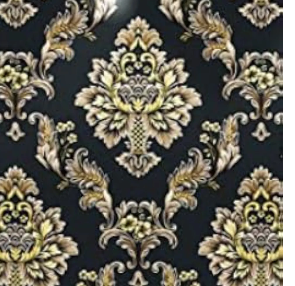 YIFU LIFE F61101 Luxury Damask Wallpaper Rolls,Black/Brown/Yellow Textured Wallpaper for Wall Decoration 20.8" x 374"
