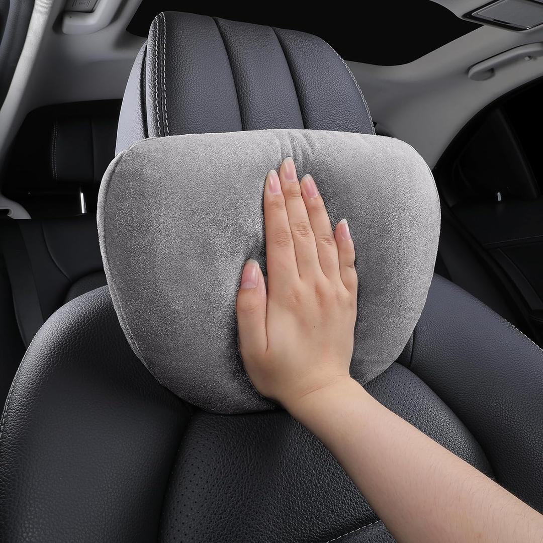 car headrest Pillow, car Neck Pillow for Driving, 11.8x7.5 inches Head Rest Pillow for car,Fits Most car Models, Suede Fabric with Polyester Fiber Filling(Grey,Neck Pillow 1P)