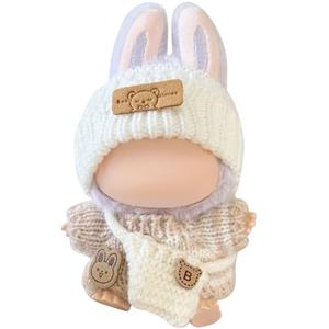 FANFX Doll Clothes(No Doll), Handcrafted Crochet Outfit for 17cm Doll, Stylish Adorable Dolls Clothes Accessories for La, Best Gift for Your Dear Doll（White Cute Bear Sweater）