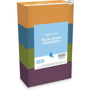 Amazon Basics Facial Tissue, 2-Ply, 160 Tissues per Box, 4 Boxes (640 total)