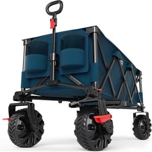 Timber Ridge 51.2" Extended Collapsible Wagon - Heavy-Duty Utility Cart with All-Terrain Wheels, Brakes & Cargo Net, 400L Capacity for Camping, Sports & Shopping, Blue