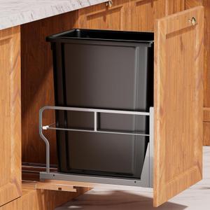 YJHome Pull Out Trash Can Under Cabinet with 31Qt 8Gal Garbage, Under Sink Trash Can with Soft-Close Slides, Cabinet Trash Can Pull Out Kit with Door Mounting Kit for Minimum Opening 12" W (Single)