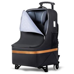 Padded Car Seat Travel Bag with Wheels and Telescoping Handle,2 in 1 Car Seat Carrier for Airport, Heavy Duty Travel Backpack with Shoulder Strap Foldable Carseat Cover for Airplane, Black