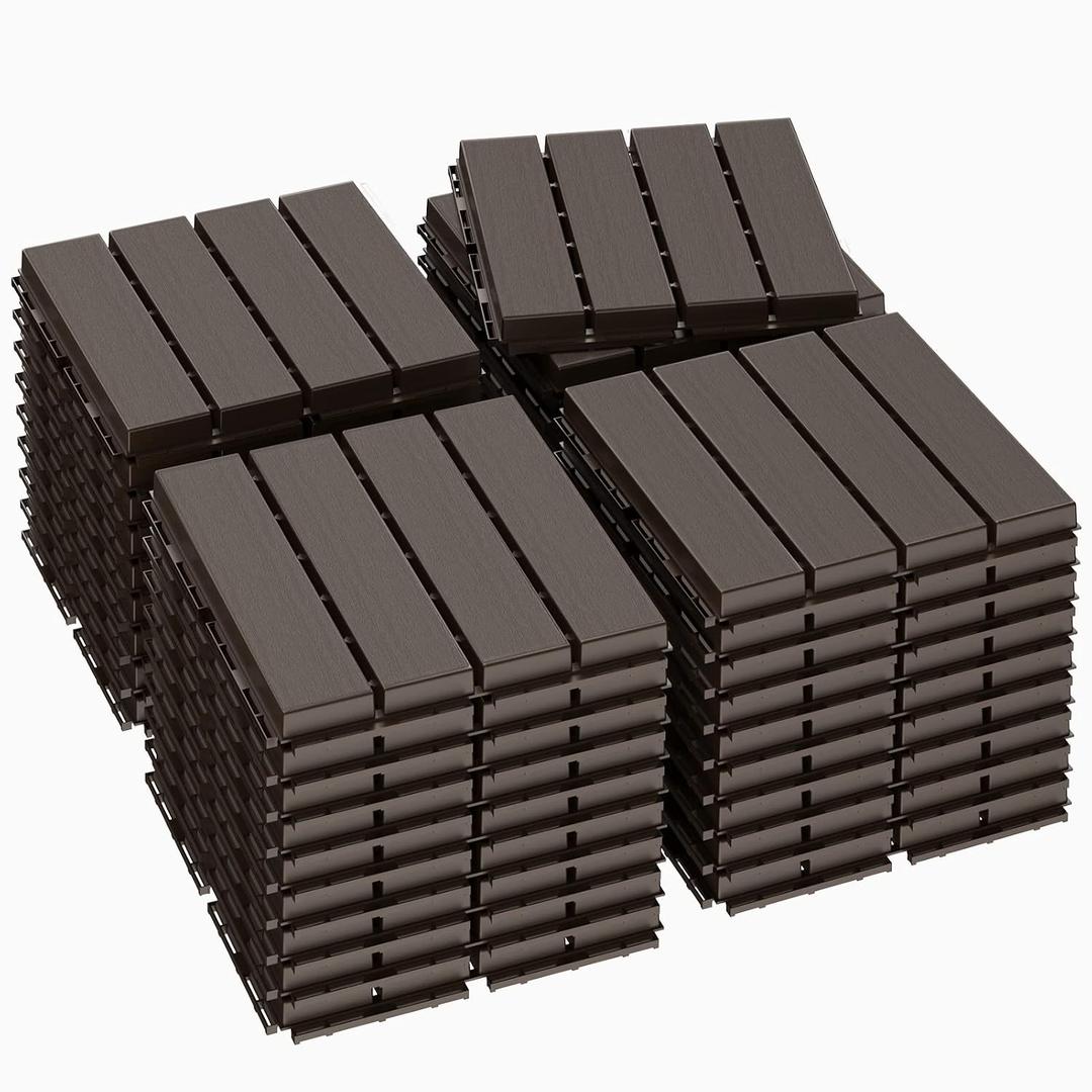 Goovilla Plastic Interlocking Deck Tiles, 36 Pack Balcony Flooring, 12"x12" Waterproof Outdoor Flooring All Weather Use, Patio Floor Decking Tiles for Porch Poolside Backyard Concrete, Dark Coffee