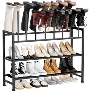 DIMJ Boot Rack 4-Tier - Black Metal Boot Storage Rack for Tall Boots Organizer Tall Boots, Multiuse Shoe Rack for Boots, Sneakers, High-Heel, Entryway, Fits 8 Pairs