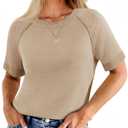 Cicy Bell Womens Short Sleeve Sweaters Crewneck Knit Tops Pullovers Shirts (Brown, L)