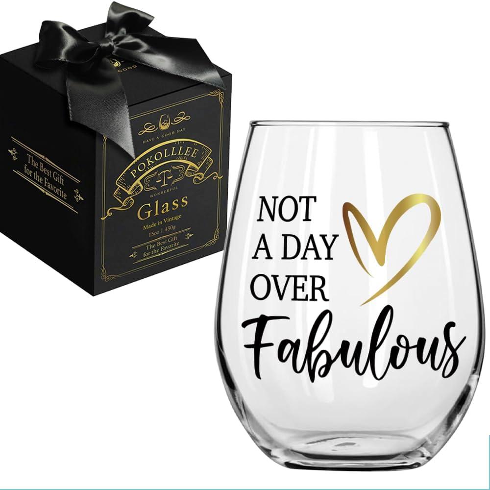 Not A Day Over Fabulous Wine Glass, Happy Birthday Gift for Women Sister Wife Friend Boss Mom Aunt BFF Female, Mothers Day Gift, Novelty Christmas Gift for Best Friend, Sister, Coworkers, Families