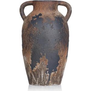 Rustic Ceramic Vase with Handles - 8.7 Inch Terracotta Wabi Sabi Decorative Flower Vase for Home Decor, Farmhouse Vintage Pottery Centerpiece for Table, Shelf Decor, Living Room or Entryway Decorative