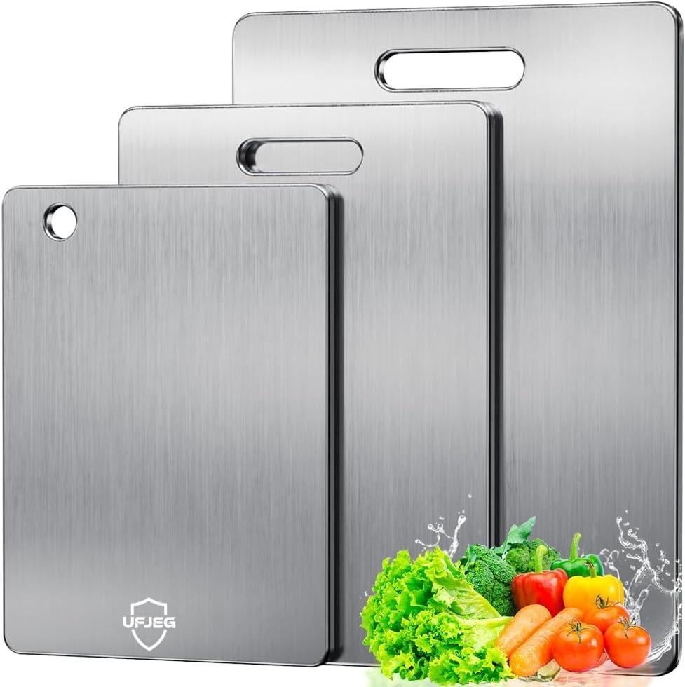 Titanium Cutting Board, 3 PCS Titanium Cutting Boards for Kitchen, Non Toxic, Double-Sided Food Grade Chopping Board for Outdoor Camping (15.6" x 11", 13" x 9.3", 11.8" x 7.8")