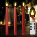 Flameless Taper Candle with Remote Control, 3pack Plastic LED Candles, Flickering Candles Battery Operated,9.2''Classic Tall Candle for Wedding, Party,Christmas,Home Decor Red