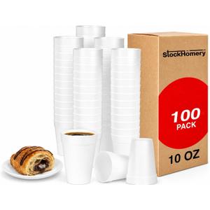 10 Oz Foam Cups Lightweight Insulated Foam Cups for Coffee, Cold Drinks, Other Hot Beverages - Disposable Drinking Cups for Parties, Picnic, BBQ, Travel, Events (100 Pack)
