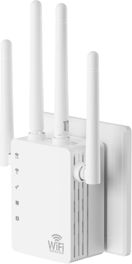 WiFi Extender Signal Booster, 1200Mbps Dual Band 2.4G&5.0G Signal WiFi Booster, WiFi Extender Covers Up to 13888 Sq.ft and 150+ Devices, WiFi Repeater with Ethernet Port - Internet Booster for Home (white-aq4)