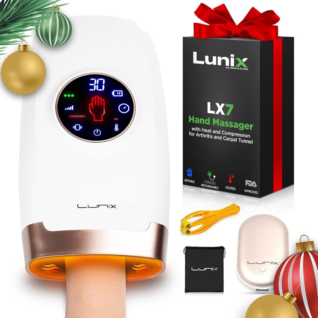 Lunix LX7 Electric Hand Massager with Heat and Compression, Pressure Point Therapy for Arthritis, Pain Relief and Carpal Tunnel, with Hand Warmer, White