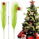 3 x 8 Pcs Christmas Tree Topper Decoration, 17" Green Christmas Tree Pick with Red Glitter Berry Ornaments, Artificial Green Fluffy Stems for Christmas Tree Top, Wreath, Vase, Gift Craft Decor