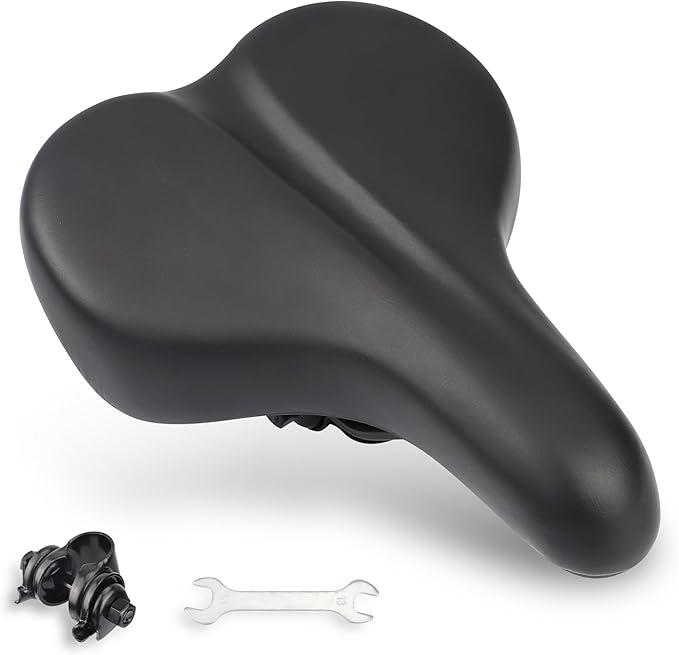 Comfortable Bike Saddle – Ergonomic Design with Waterproof PU Leather, Universal Fit for Cruiser, E-Bike, Mountain & Commuter Bikes | Adjustable Clamp & 1.6" Thick Foam for Ultimate Comfort ，Black