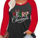 Plus Size Christmas Shirt Women Merry and Bright Long Sleeve Merry Christmas Long Sleeve Xmas T Shirts Tops (3X-Large, P10)