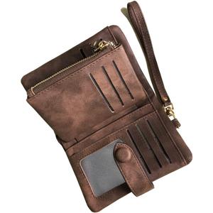 AOXONEL Women's Small Bifold Leather wallet Rfid blocking Ladies Wristlet with Card holder id window Coin Purse (Brown)