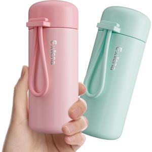 Mini Water Bottles 5oz Pack of 2, Small Insulated Water Bottles for Hot&Cold Drinks, Water Bottle Purse with Carry Handle - 100% Leakproof Perfect for School, Travel...(Mint+Pink)