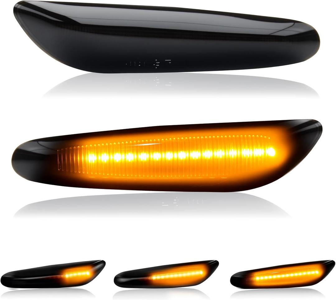 D-Lumina Sequential Amber LED Side Marker Lights Turn Signal Lamp Assembly for BMW E90 E91 E92 E93 E46 E53 E60 E61 X3 E83 X1 E84 E81 E82 E87 E88 Side Marker, Smoked Lens Side marker Light, Pack of 2