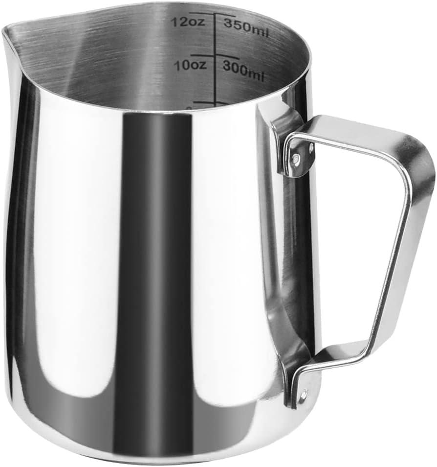 HOFASON Stainless Steel Milk Frothing Pitcher Cappuccino Pitcher Pouring Jug Espresso Cup Creamer Cup for Latte Art, 12 Ounce (350 ML) (Silver)