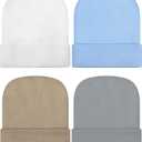 Geyoga Newborn Girl Boy Hat Newborn Beanie Stripes Hat Toddler Soft Caps Infant Cotton Knit Caps for Baby 0-6 Months (White, Clay, Ice Blue, Gray)