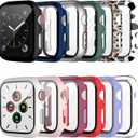 Cuteey 12 Pack Case with Tempered Glass Screen Protector for Apple Watch 44mm Series 6/SE/Series 5/Series 4,Full Matte Leopard Cow Pattern PC Cover for Iwatch 44mm Accessories (12 Colors, 44mm)