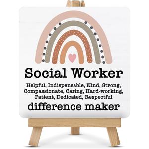 Social Worker Desk Decor Social Worker Gift Wood Sign with Easel Home Office Shelf Table Desk Decorations, Thank You Gifts for Social Worker
