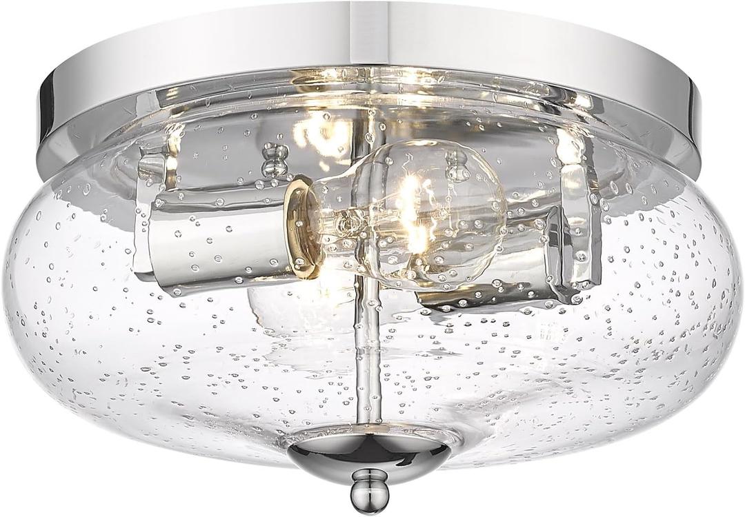 Darkaway Ceiling Light Fixtures Flush Mount Indoor Outdoor Ceiling Light with Seeded Glass Shade for Hallway Kitchen Bedroom Porch Living Room Dining Room Chrome Finish (11inch)