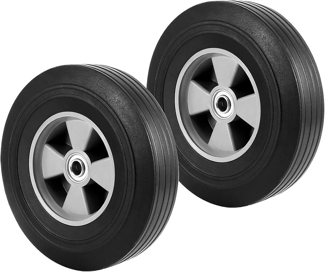 HOIGON 2 Pack 10 Inch Solid Rubber Hand Truck Wheel with 5/8 Inch Ball Bearing, 330lbs Max Load Universal Replacement Tire, Heavy Duty Airless Tires for Wheelbarrows, Carts