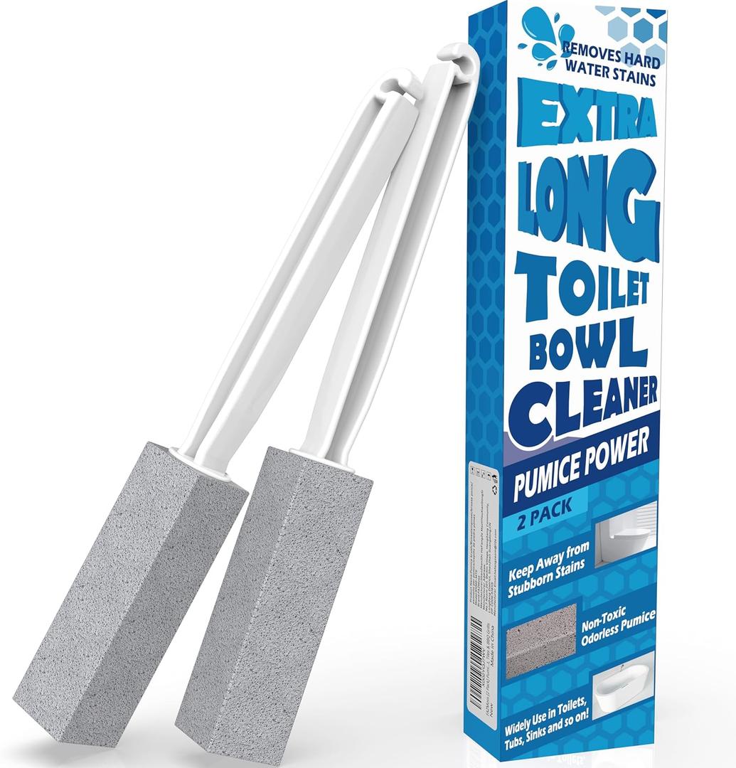 2 Pack Pumice Stone for Toilet Cleaning, Extra Long Handle for Removing Bowl Ring, Pool, Bathroom, Toilet Brush (Gray)