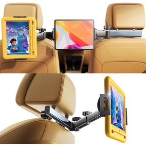 LISEN for iPad Holder Car Road Trip Essentials Travel Activities for Toddler Kids Gifts, Car Accessories for Women Moms Truck Interior 3in1 Tablet Holder for Back Seat Car Camping Headrest Organizer
