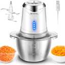 Food Processor Cordless Vegetable Chopper with 5 Cup Stainless Steel Bowl＆6000mAh USB Rechargeable Battery, Electric Garlic Meat Choppers BPA-free Baby Food Processors Blender Mincer, 2 Speeds (White)