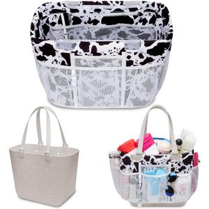 2 x Nyton Organizer Insert for Original Large Bogg Bag Cover Beach Liner for XL Bogg Storage Separator with Mesh Pocket Sport Mom (BLACK WHITE COW, XL for Simple Modern, 1 Organizer Insert)