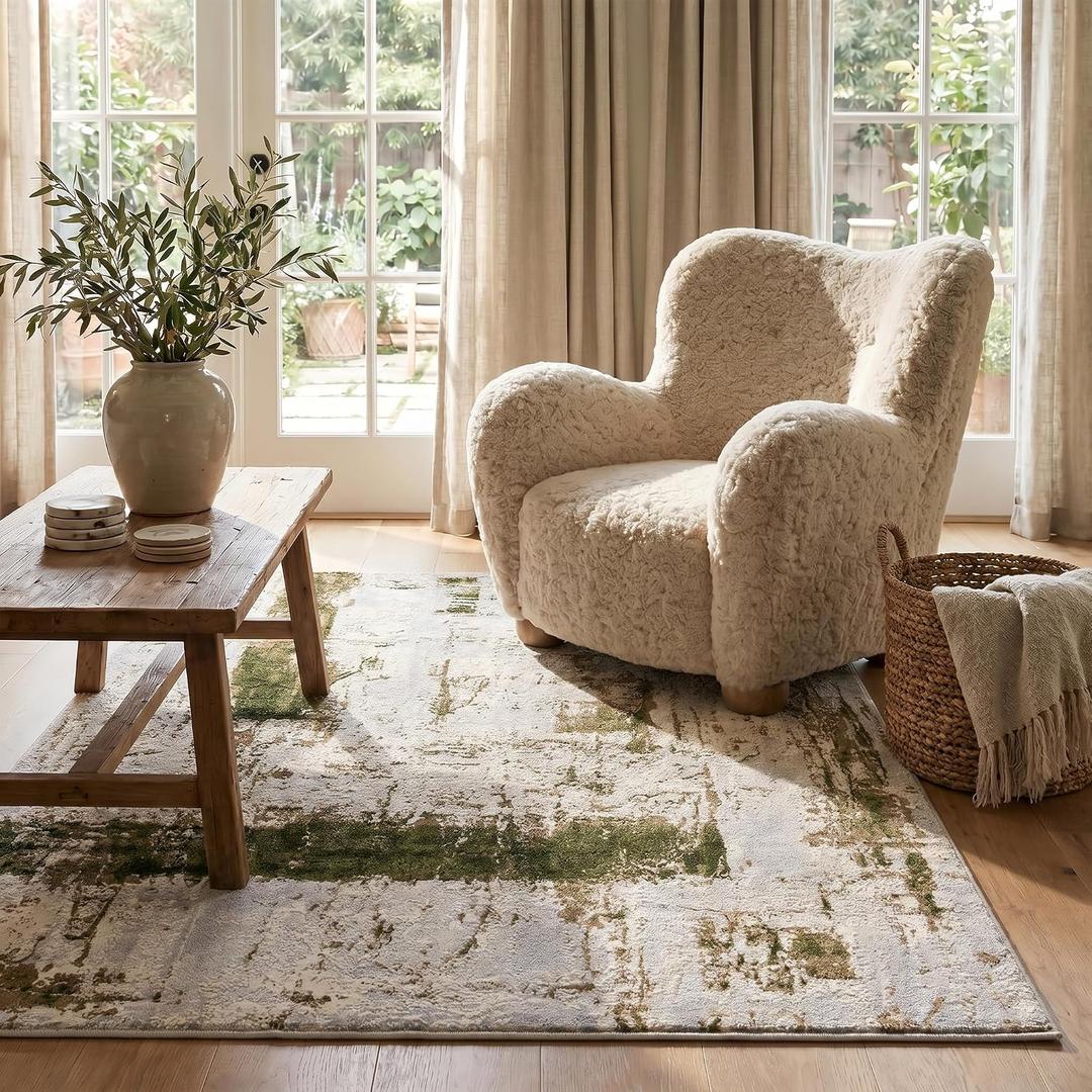 RUG BRANCH Vogue 4' x 6' (3'9" X 5'6") Abstract Indoor Area Rug, Contemporary, Green Beige - Living Room, Bedroom, Dining Room, and Kitchen