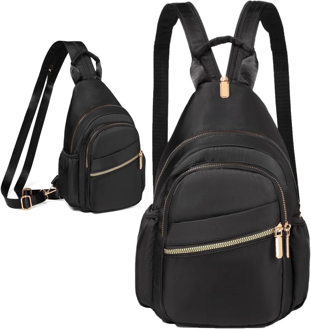 Small Crossbody Sling Bag for Women, Mini Backpack Sling Backpack Convertible, Chest Bag for Hiking Daypack (Black)