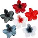 Flower Hair Clips 6 PCS Hawaiian Claw Clips for Vacation Hibiscus Hair Claw Clips Cute Large Hair Clips for Thick and Thin Hair Plumeria Hair Accessories for Women Girls -Dark Color