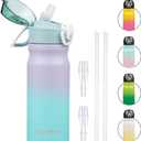 Insulated Water Bottle with Straw and Carry Loop,18 oz Stainless Steel Double Wall Vaccum Metal Water Flask with Leak-proof Lid,Lavender Green