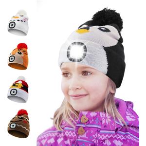 LED Beanie with Light for Adults, USB Rechargeable Headlamp Cap Unisex Winter Warm Knit Night Light Hat for Camping Running