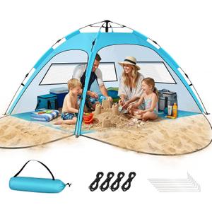 Pop Up Beach Tent Sun Shelter – Easy Set up in 3S Instant, Tents for 4/5 Person Beach Umbrella Sun Shelter Shade, UV 50+ Protection, Wind Resistant, Lightweight Portable Baby Tents Shade for Family, Blue76US 