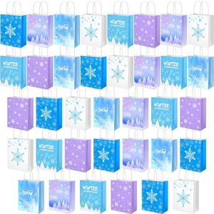 Henoyso 36 Pcs Snowflake Gift Bags with Handles Party Favor Goodie Bags Winter Wonderland Treat Bag for Candy, Christmas Holiday Supplies