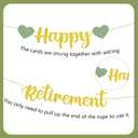 Retirement Party Decorations Set Women - 14 Pcs Green Gold Banner Happy Retirement Door Hanging Banners Paper Flowers Balls Fans Set for Women Men Sage-Green Retire Party Decor Supplies