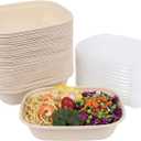 35oz Disposable salad bowls with lids, Sugarcane Fiber Paper Bowls take away food containers meal prep deli container 50 Pack