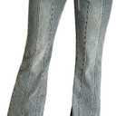 WDIRARA Women's Rivet Lace Up Flare Jeans Y2K Punk Low Waisted Zip Back Denim Pants Medium Wash 30