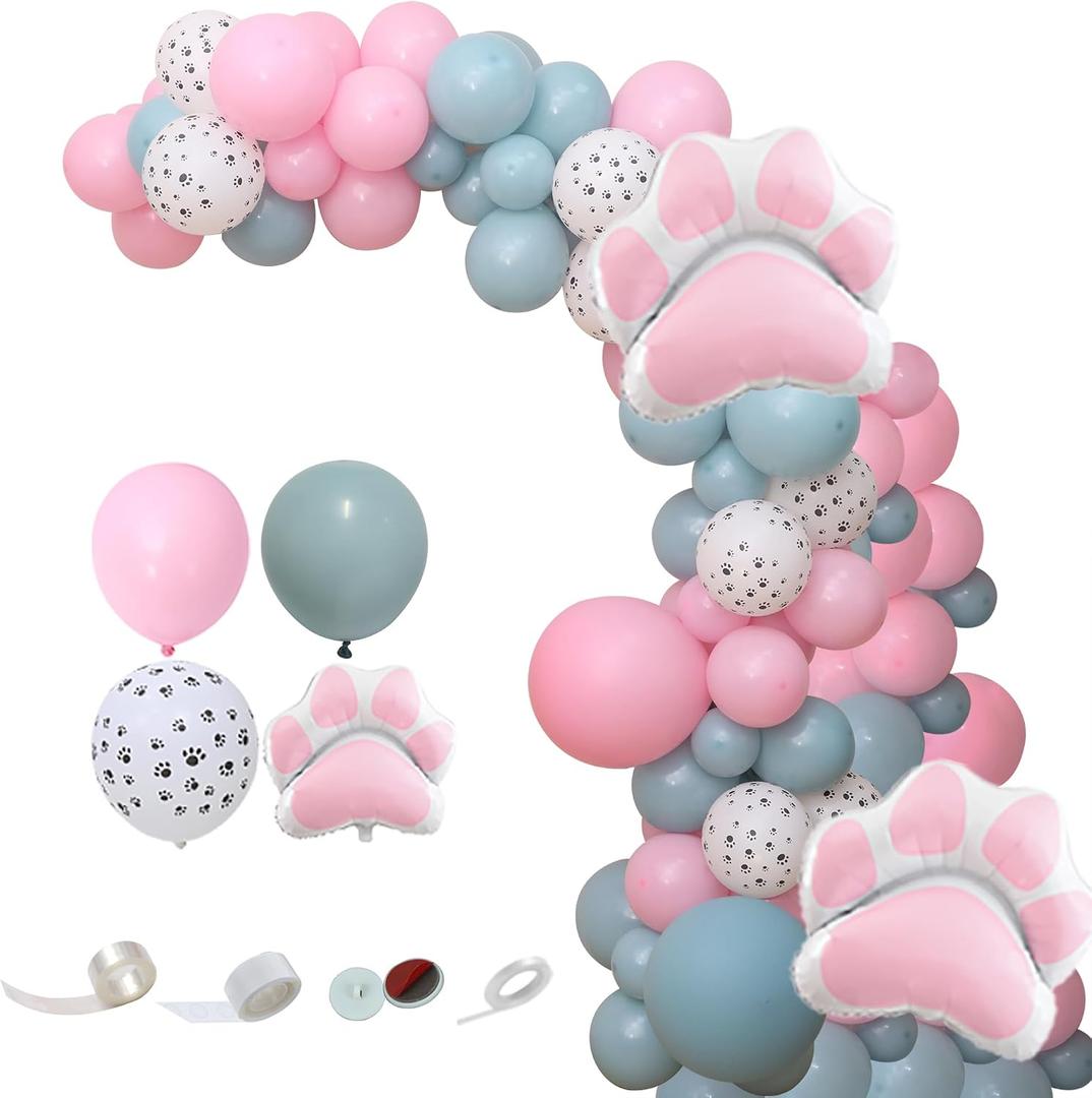 Balloon Combination,99 PCS Dusty Blue Pink Cat Theme Party Balloons Garland Kit with Cat Paw Foil Balloon Arch Kit for Birthday Baby Shower Party Wedding Home Party Summer Party Decorations