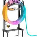 Garden Hose Holder, Freestanding Water Hose Holder with Storage Basket, Heavy Duty Metal Hose Stand Sturdy Hose Hanger, Detachable Hose Storage Rack for Outside Yard Lawn