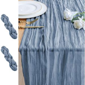 2PCS Table Runner Cheesecloth 10FT Dusty Blue Boho Gauze Cheese Cloth Rustic Sheer Table Runners for Wedding Bridal Baby Shower Party Decoration