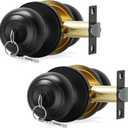 Keyed Entry Door Knob with Lock, Interior and Exterior - Round Ball Door Knob with Lock and Key for Bedrooms, Bathrooms, Matte Black Finish (2 Pack)